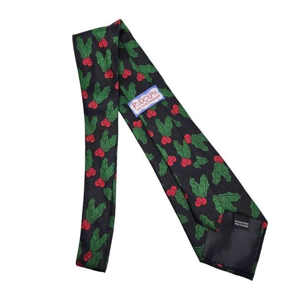 Rudolph Reindeer Men Accessories, 'Tis The Season Holly Berry Holiday Xmas Tie - Picture 5 of 5